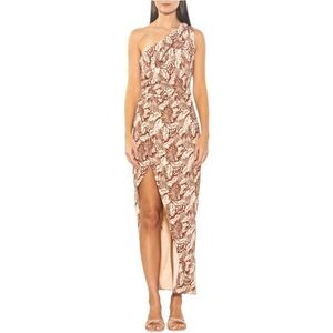 NWT ALEXIA ADMOR Alessi Leaf-Print Draped One-Shoulder Slit size 14